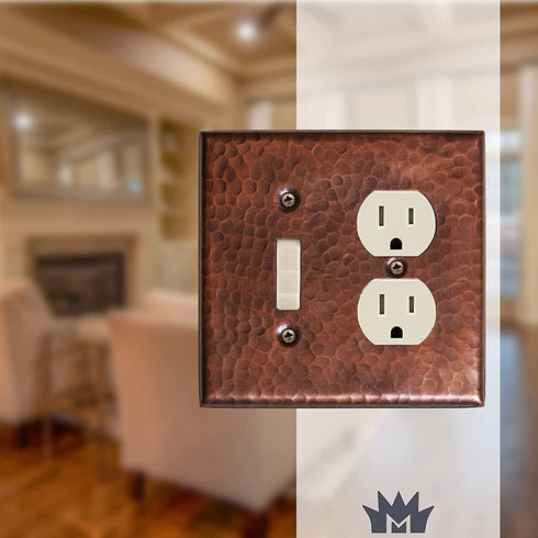 Hand Hammered Combo Toggle Duplex Light Switch Wall Plate - Pure Copper